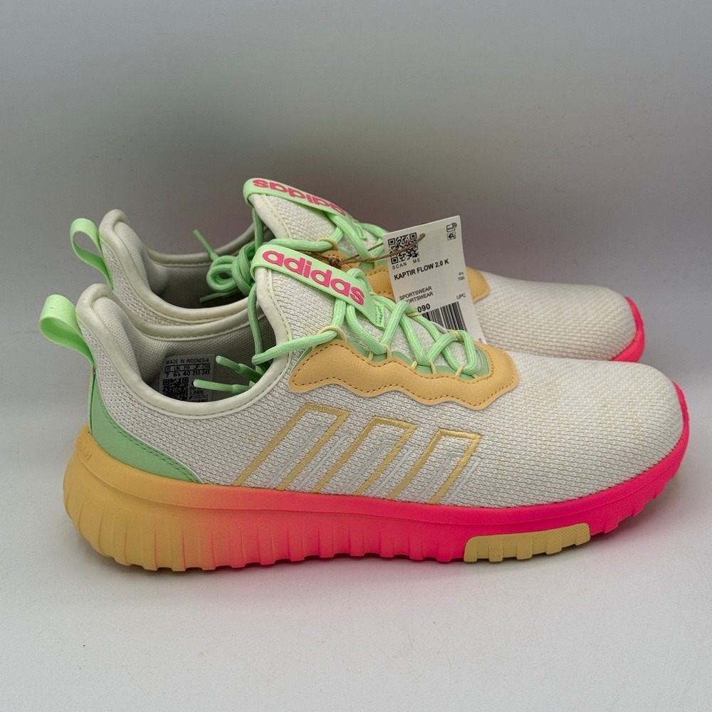 Adidas Kaptir Flow 2.0 K Sneakers Youth 7 Cream Pink Yellow Multicolor JR8090